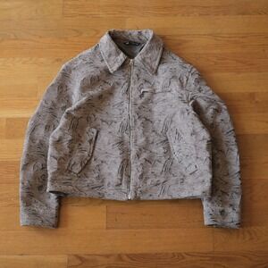 Zara Jacquard Zip Up Jacket Mens Large Brown Abstract Pattern Streetwear L Boxy